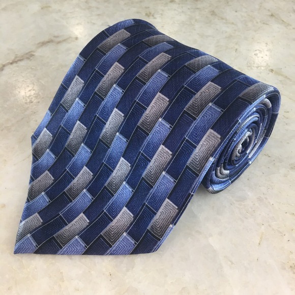 UMBERTO BOSSI BLUE, GREY ALL SILK TIE - Picture 9 of 10
